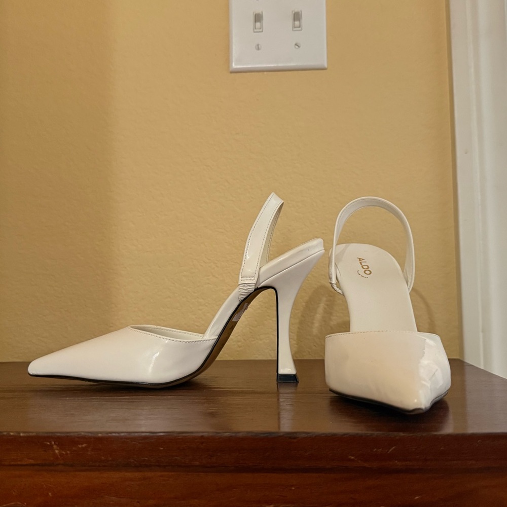 Aldo White Pointed Slingback Stiletto Heels